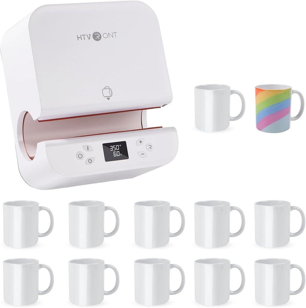 HTVRONT Auto Tumbler Heat Press Machine with 12pack Sublimation Mugs Blanks 11 oz