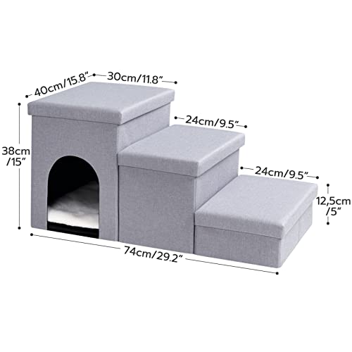 Dog Stairs with Storage, Foldable Steps for High Bed or Couch, 3 Steps, Gray H25353