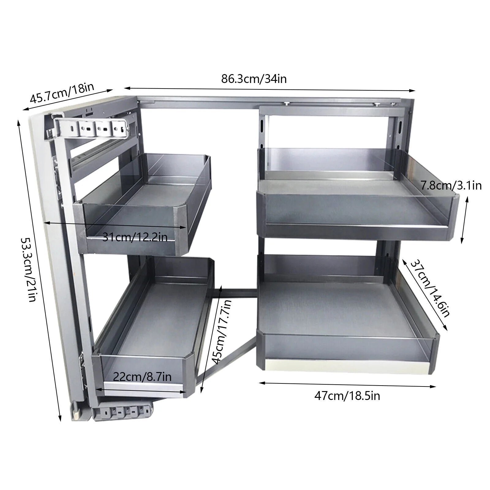 Corner Cabinet Pull Out Organizer, 2 Tier Swing Tray, Soft Close O7215