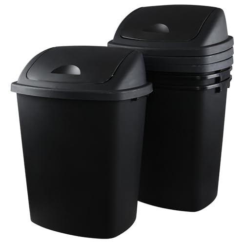 13 Gallon Rectangular Plastic Kitchen Trash Can with Swing Lid, Set of 4 Plastic Swing Top Waste Bin, Black
