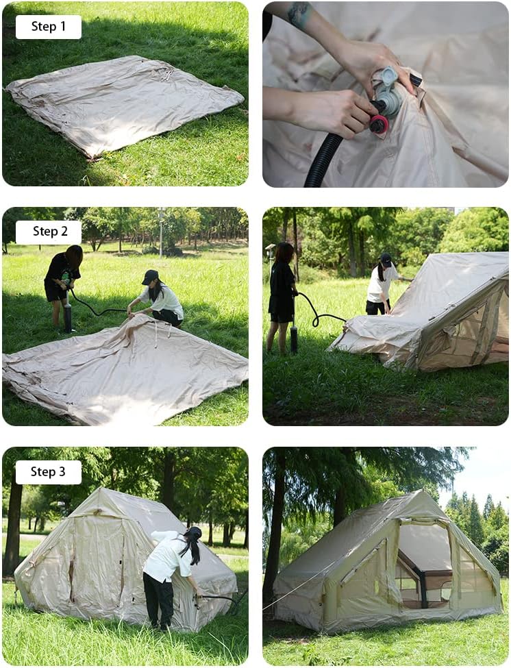 Inflatable Glamping Tent with Pump, 4-5 Person Waterproof Outdoor Cabin Tent H286