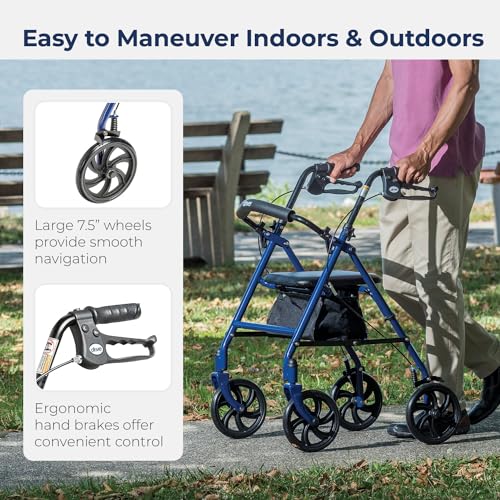 4 Wheel Rollator Walker with Seat, Height Adjustable, Blue C462