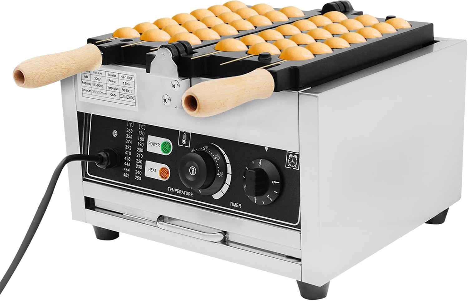 Egg Waffle Maker, 42pcs Commercial Electric Donut Ball Waffle Maker Steel Baker Machine With Time & Temp. Control, Stainless Steel Nonstick Bubble Waffle Machine for Homes, Restaurants