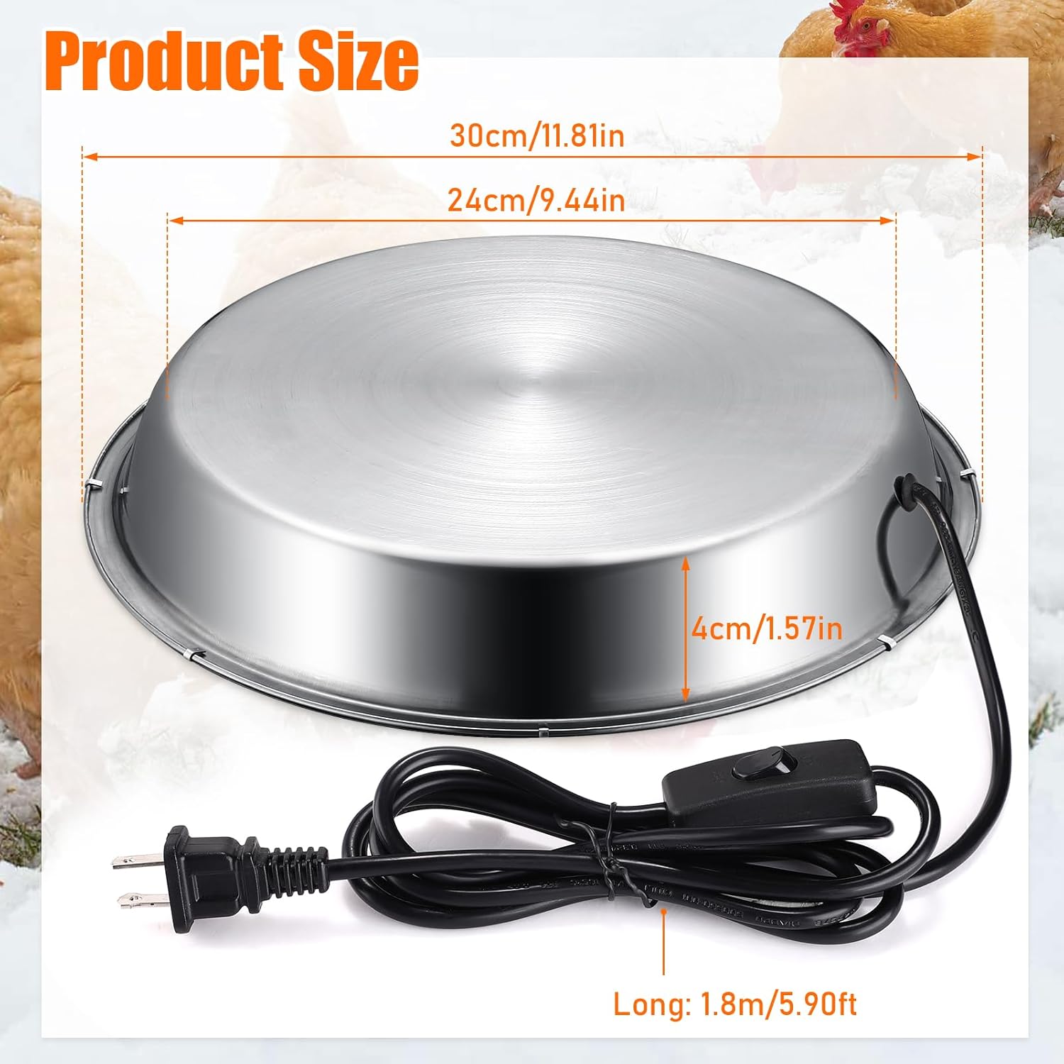 Chicken Water Heater Base, 5 Gallons, Electric Poultry Winter Deicer A9971