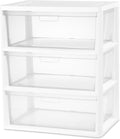 Sterilite Wide 3 Drawer Storage Tower, Plastic Bin Drawers with Handles Organize Clothes in Closet, Easy Assembly, White with Clear Drawers, 1-Pack