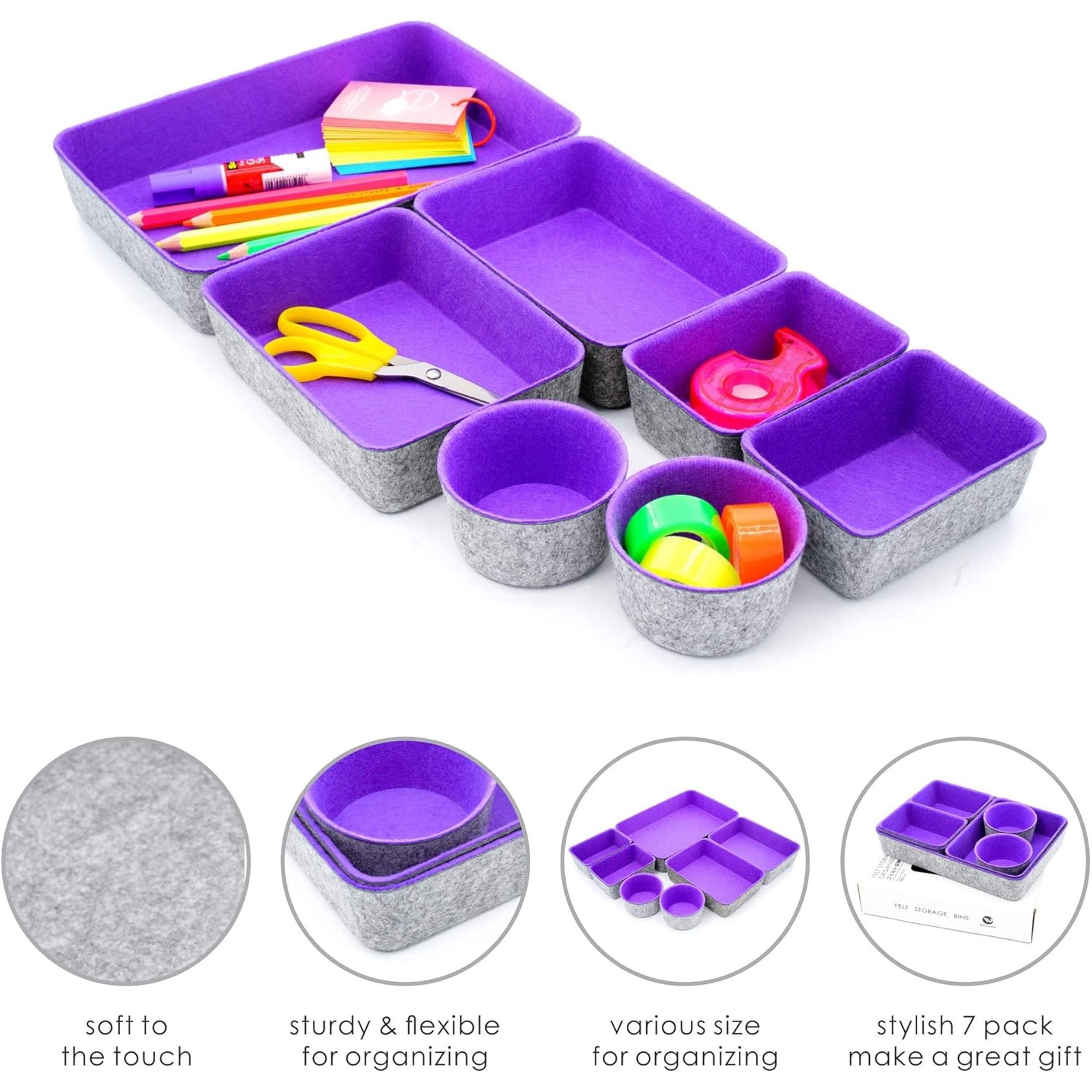 Felt drawer organizers storage bins with dividers beige W634130