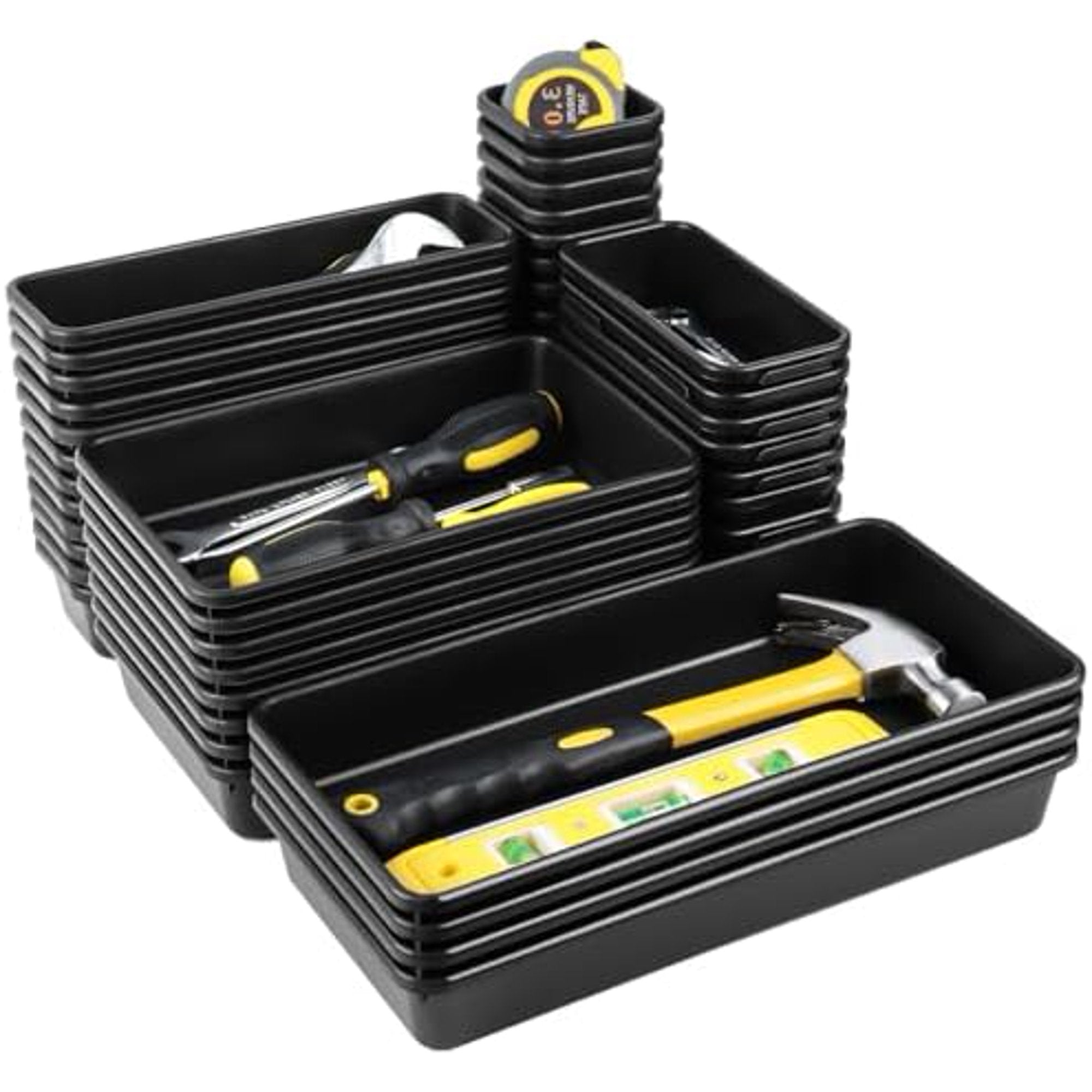 60PCS Tool Box Organizer Tray Divider (5 Sizes) – Black Plastic Bins for Garage Tools, Desk Drawers, Home &amp; Office Supplies Storage | Vehicle Parts &amp; Accessories