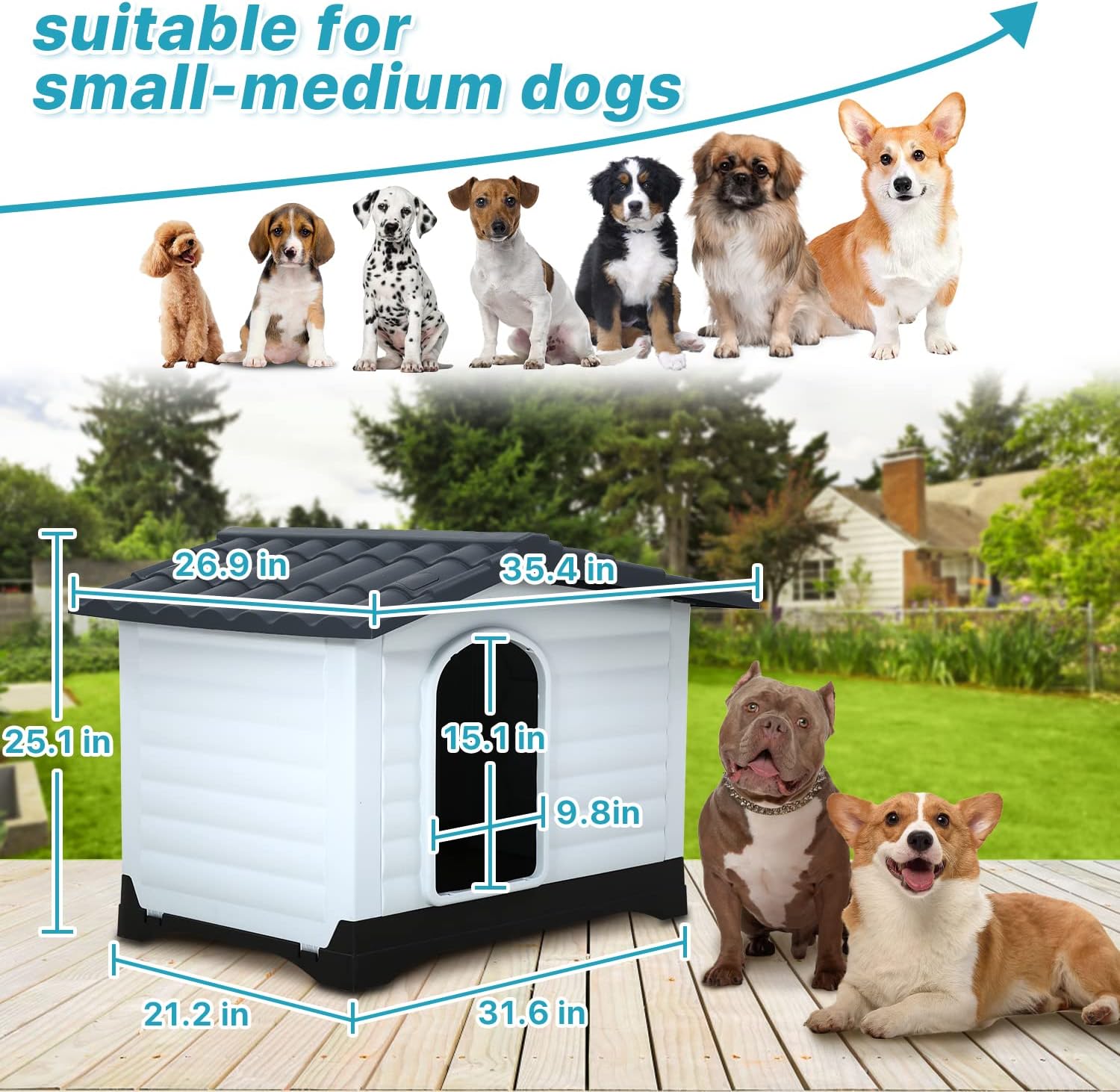 Large Dog House for Indoor Outdoor Use, Water Resistant Plastic Pet Kennel T205905