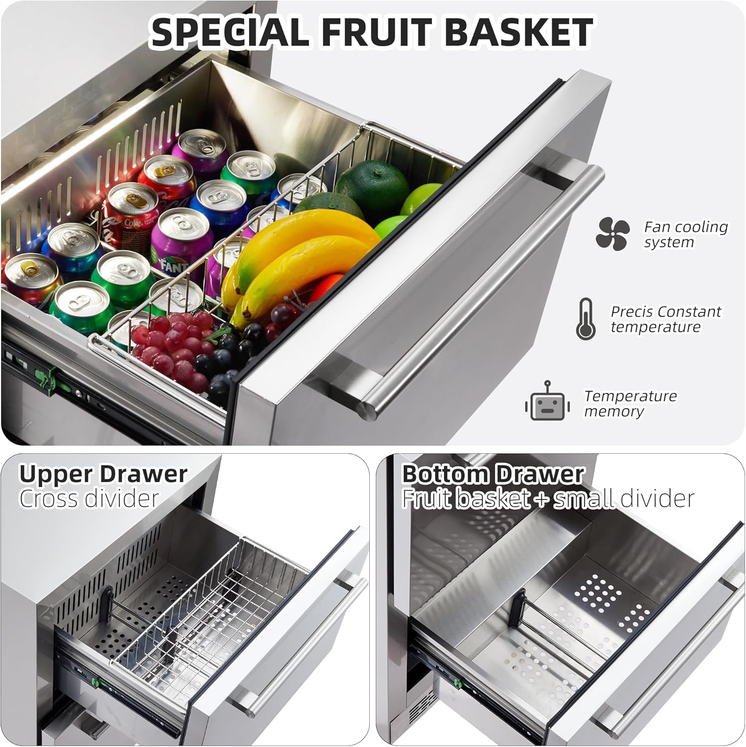 Under Counter Drawer Fridge, Outdoor Refrigerator with Stainless Steel Body X69813