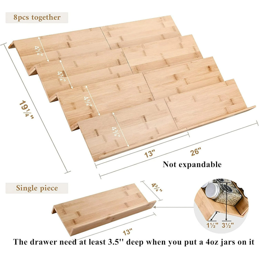Bamboo Spice Rack Tray for Kitchen Cabinet Drawer Organizer T7281