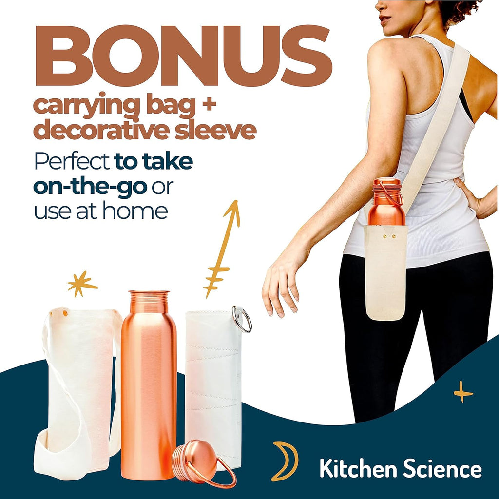 Copper Water Bottle 34 oz with Carrying Canvas Bag A36852