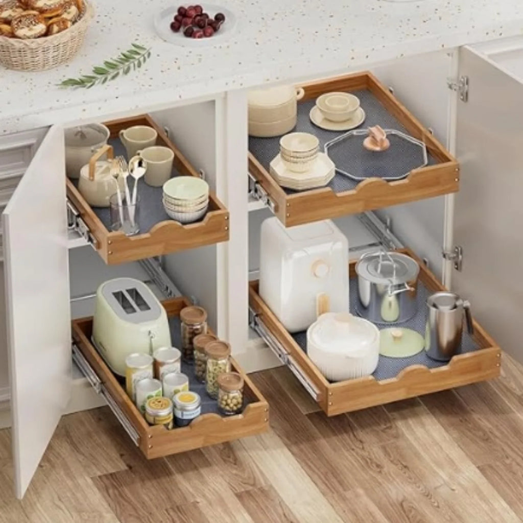 Pull Out Cabinet Organizer 20W x 21D, Wood Drawer Shelf N826