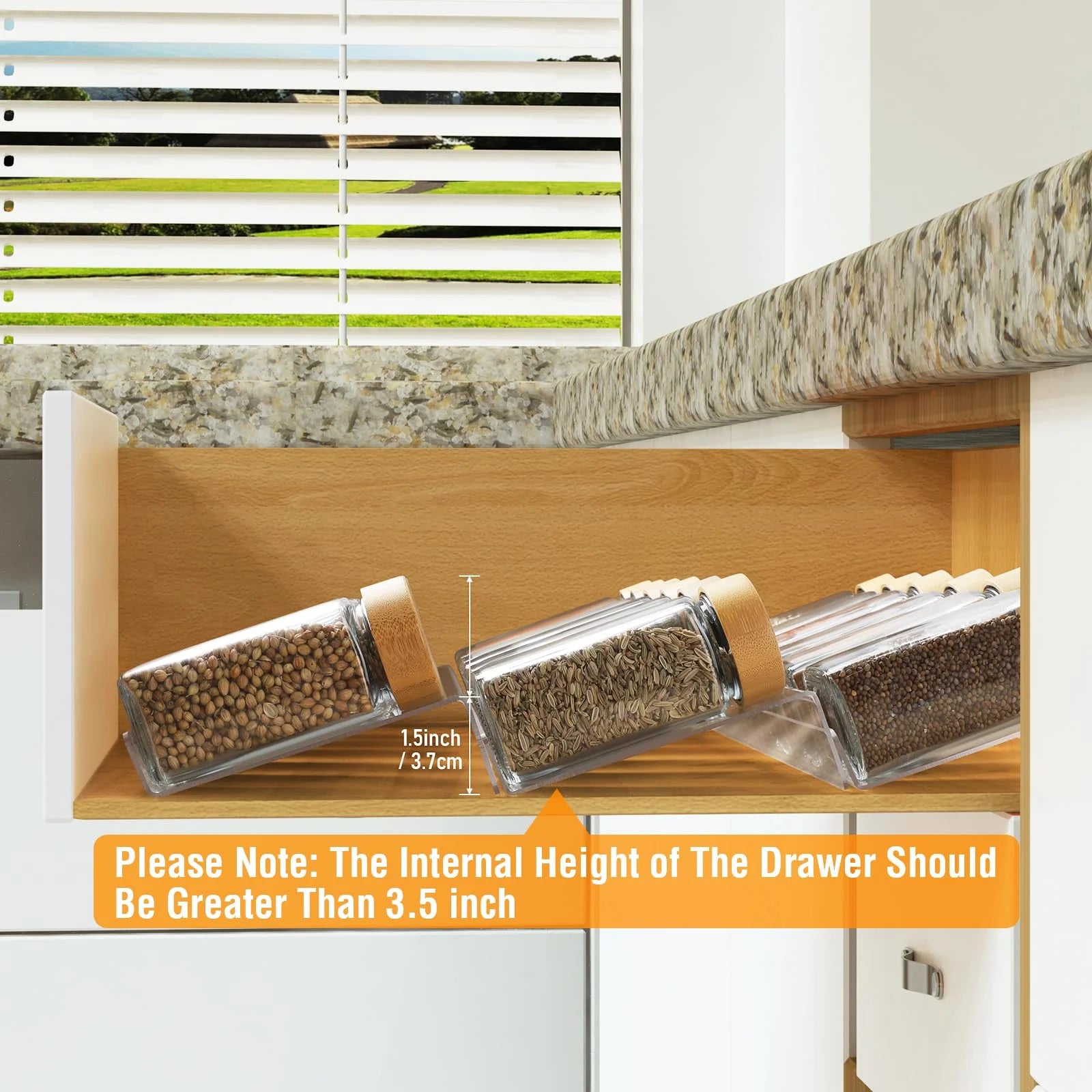 Transparent Spice Rack Organizer 4 Tier, Acrylic Drawer Insert with Slanted Tray Q6526