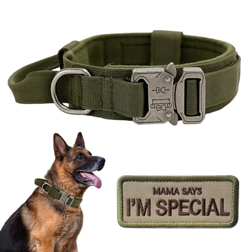 Upgrade Tactical Dog Collar - Military Dog Collar Nylon Adjustable Training Collar Reflective Dog Collar with Handle and Heavy Duty Metal Buckle for Medium Large Medium Dogs