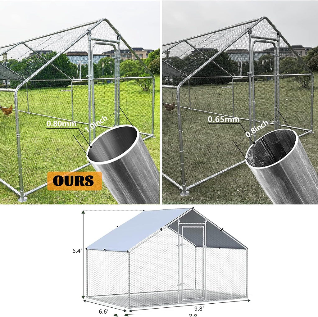 Large Metal Chicken Coop Walk-in Poultry Cage with Waterproof Cover for Outdoor Backyard Use C8425