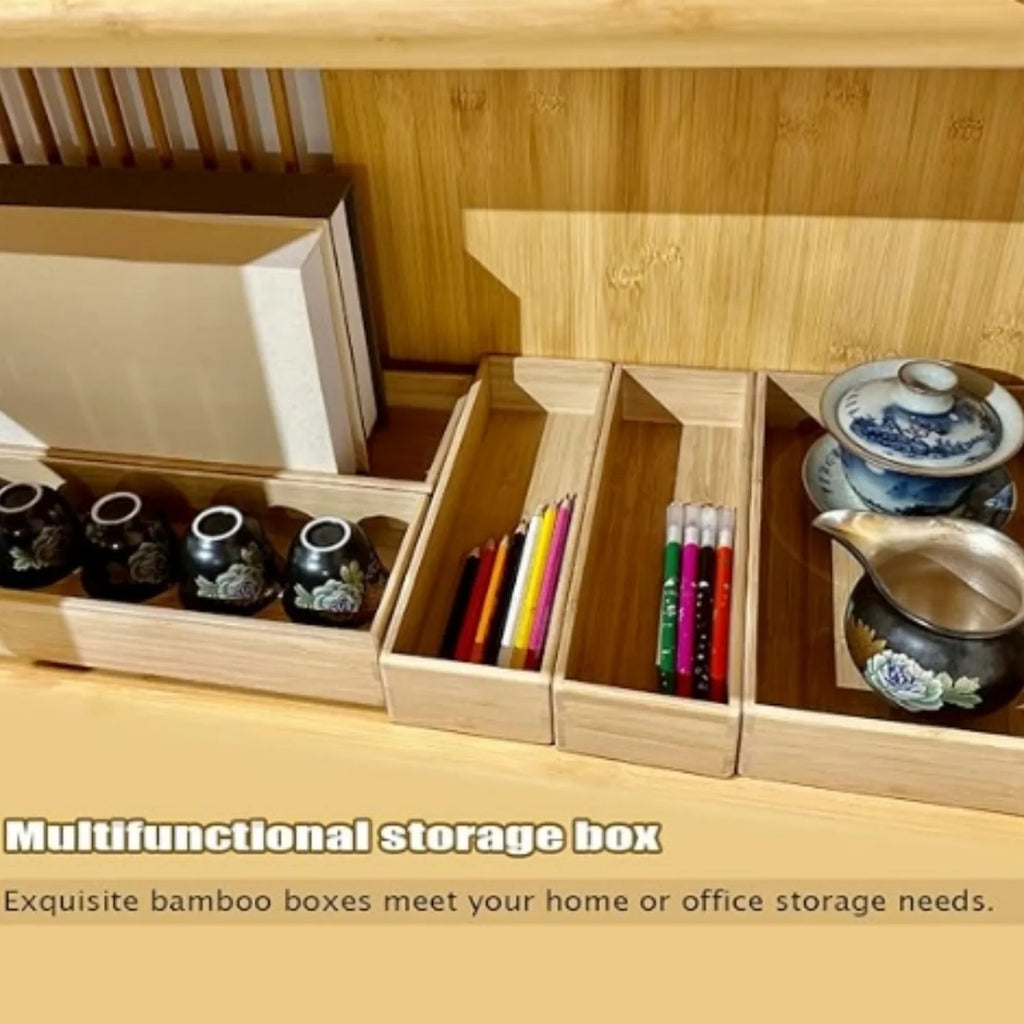 Bamboo Drawer Organizer Set of 5, Stackable Kitchen Utensil Storage Box F480