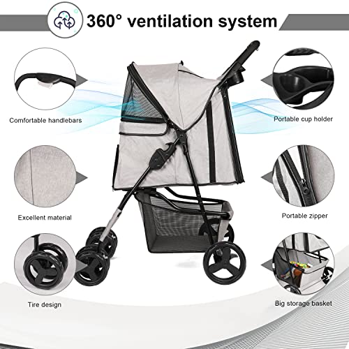 Foldable Pet Stroller with Brake, Canopy and Storage R198