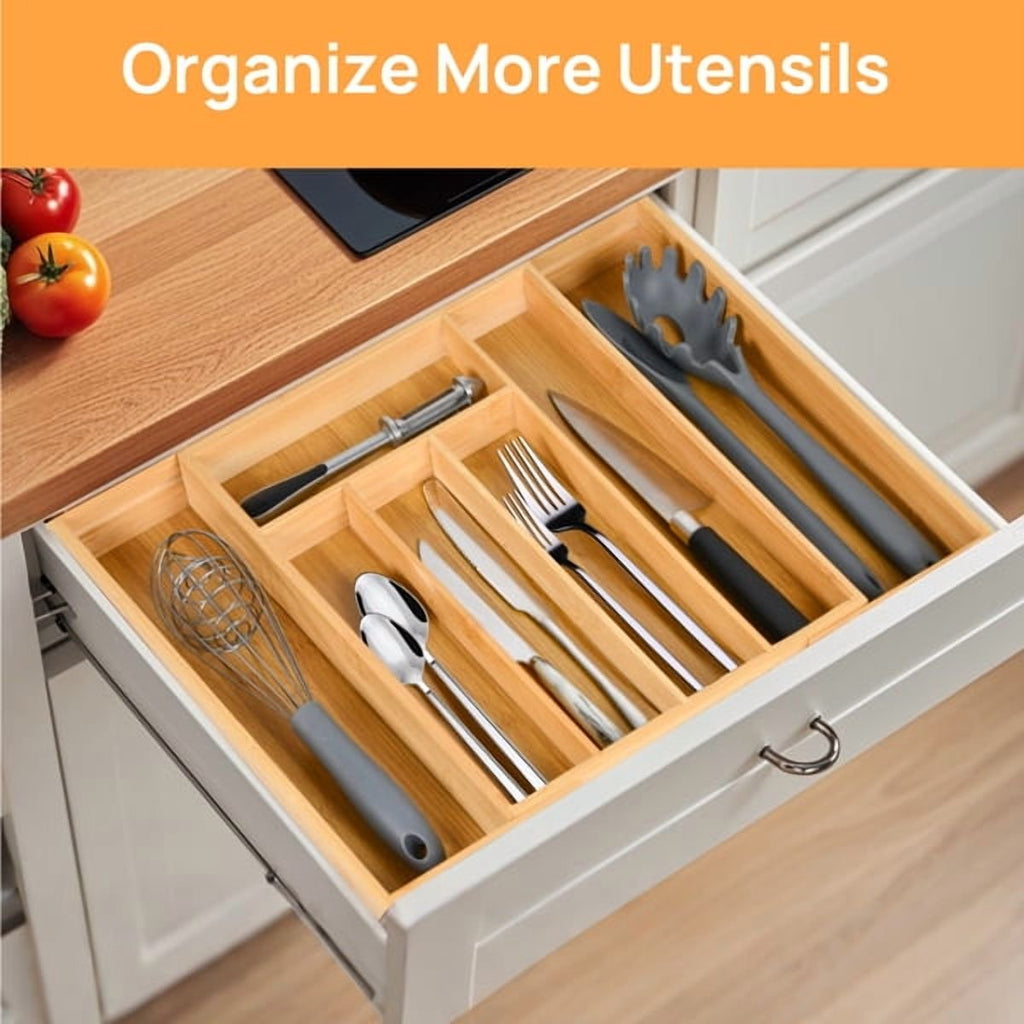 Bamboo Drawer Organizer for Cutlery and Kitchen Storage O939