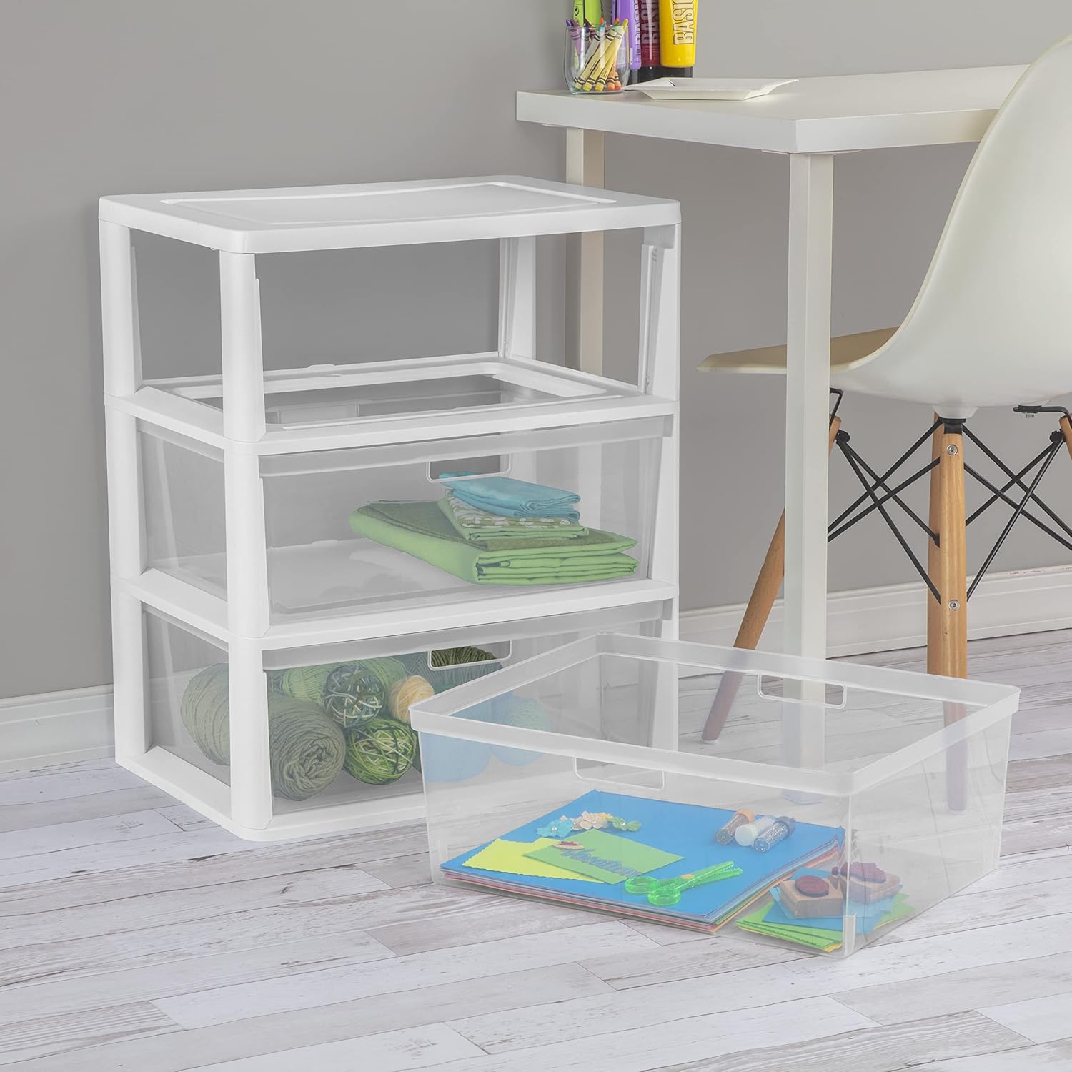 3-Drawer Storage Tower with Clear Plastic Drawers Y154
