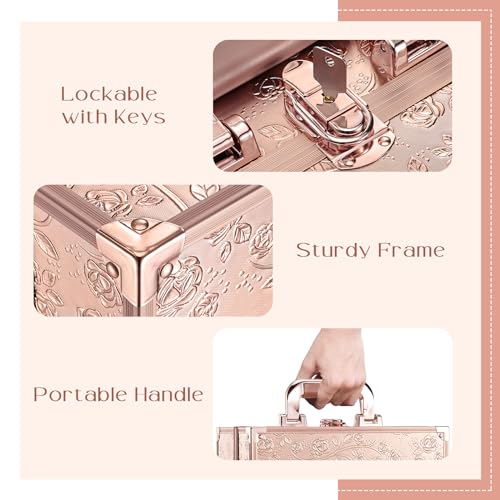 Makeup Train Case 11.8 Inch Extra Large with Mirror and 3 Trays E649