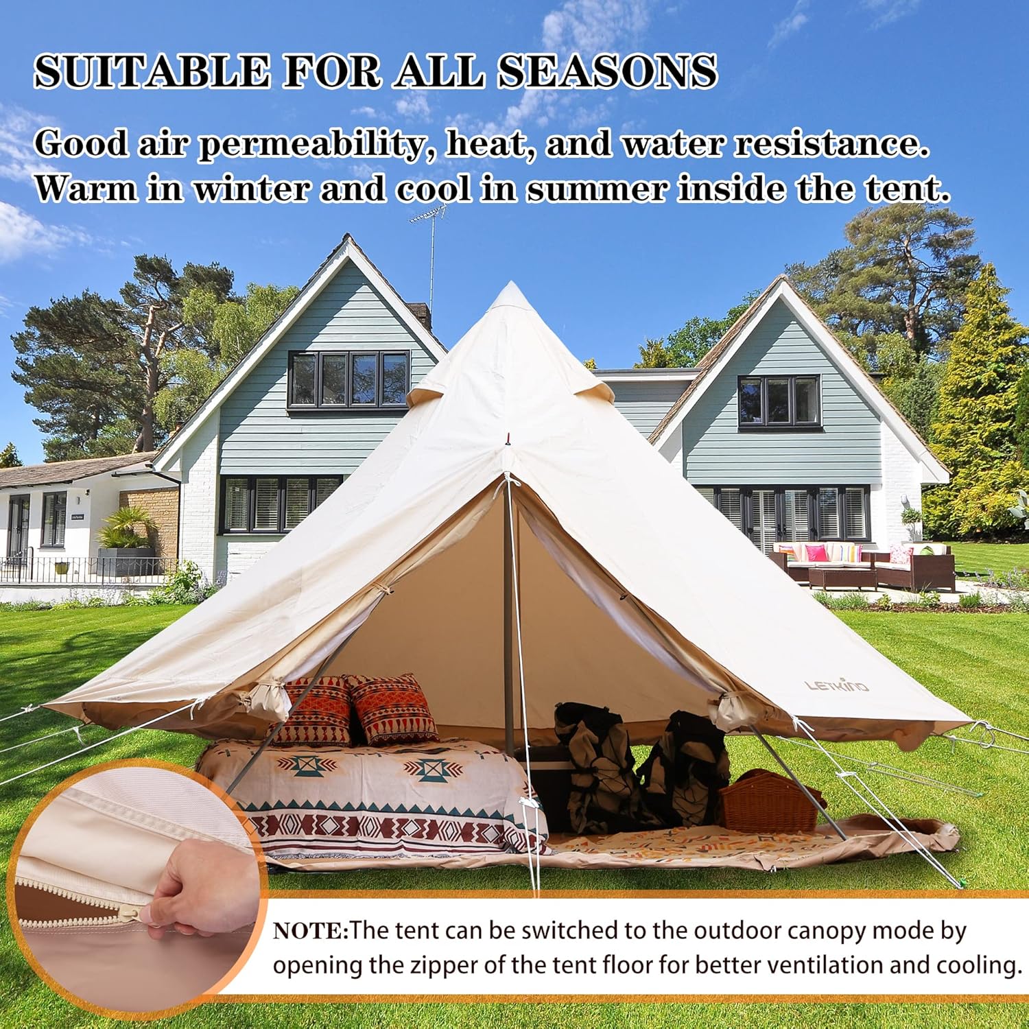 Canvas Tent with Stove Jack, 4 Season Waterproof Camping Tent for Outdoor Glamping J56591