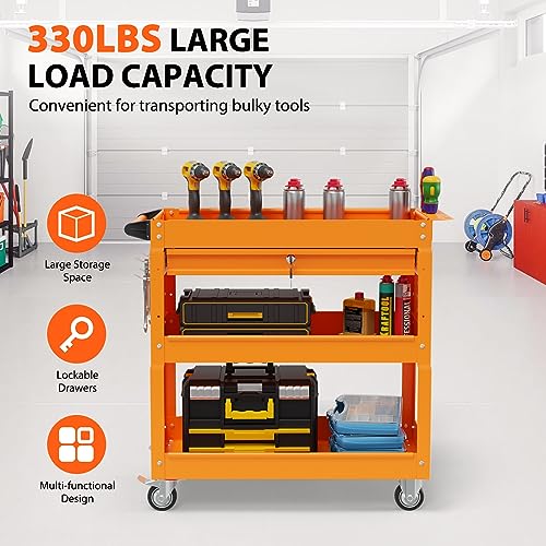 Heavy Duty 3-Tier Utility Cart on Wheels with Drawer D1640