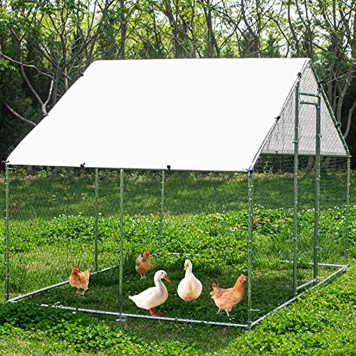 Large Metal Chicken Coop Walk-in Run with Waterproof Cover for Outdoor Poultry, Ducks, and Rabbits W99537