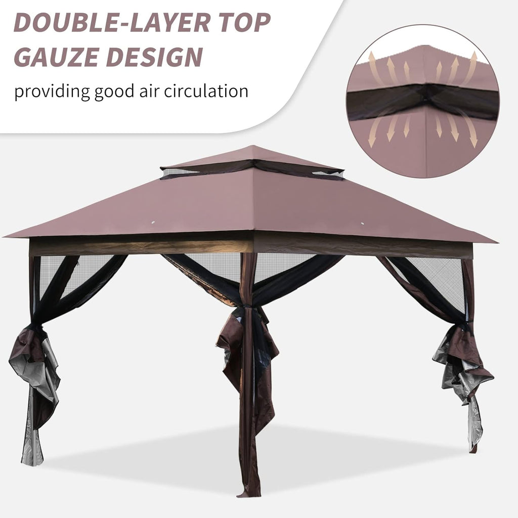 Pop Up Gazebo with Mosquito Netting Double Roof for Patio O893874