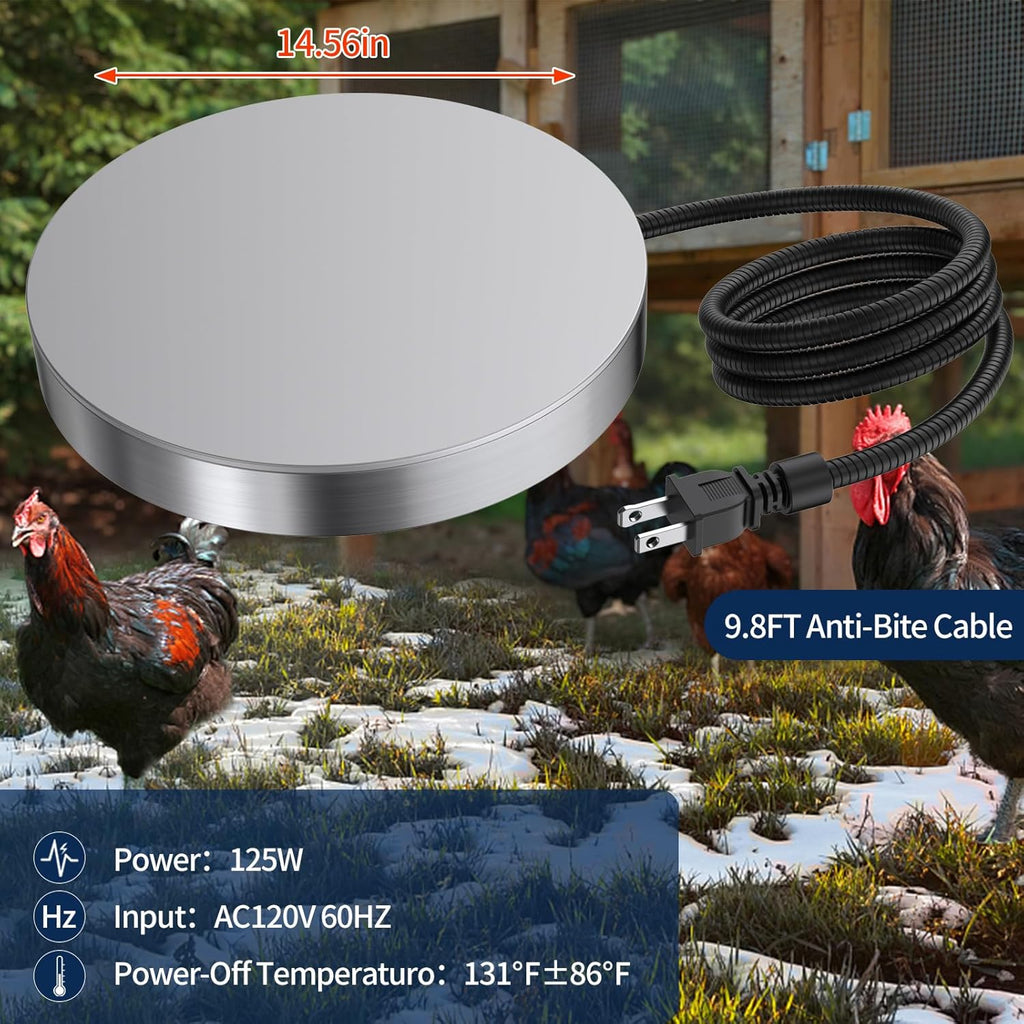 Chicken Water Heater, 15 Inch 125W Poultry Waterer Heated Base with 10FT Cable M6187
