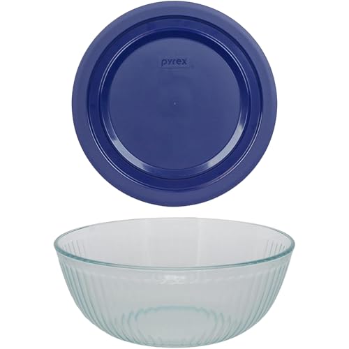 Pyrex 4.5 Quart Glass Mixing Bowl With Blue Lid - 7404 - Sculpted