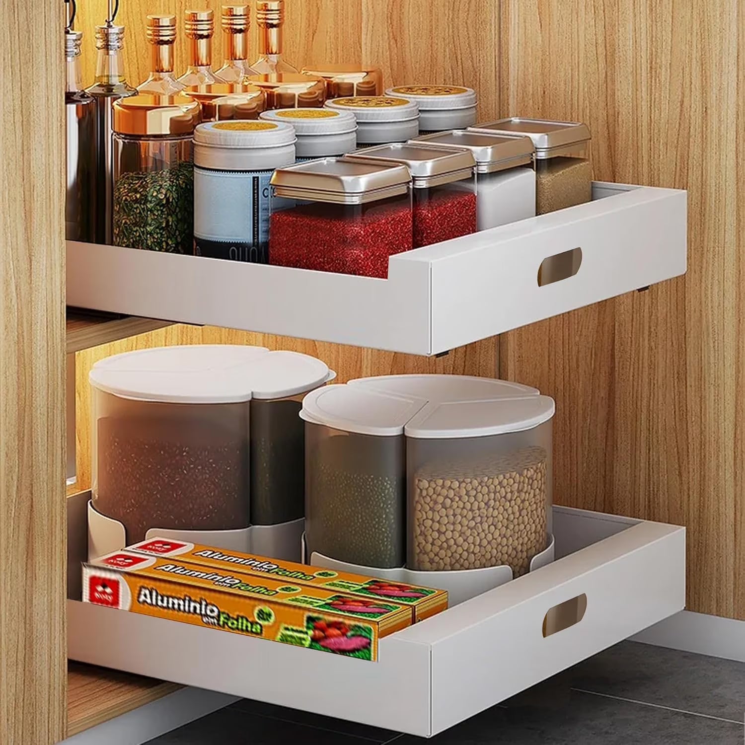 2 Pack Pull Out Drawers for Cabinets, 10W Pull Out Cabinet Organizer Adhesive Sturdy Carbon Steel, Pull Out Shelves for Kitchen, Pantry and Bathroom Vanity, 10W x 16.9D x 3.1H