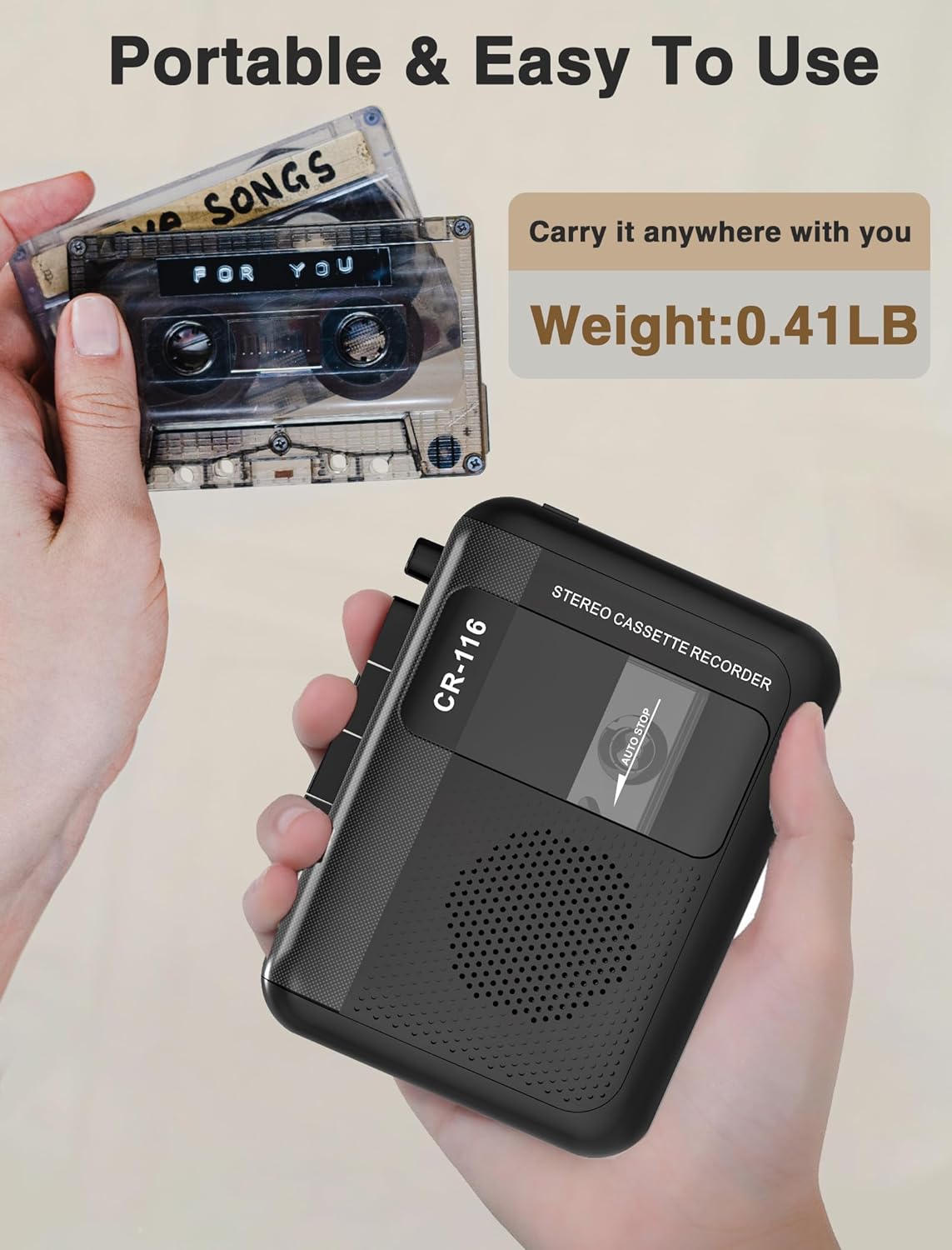 Stereo Cassette Player with Built-in Mic and Speakers V299