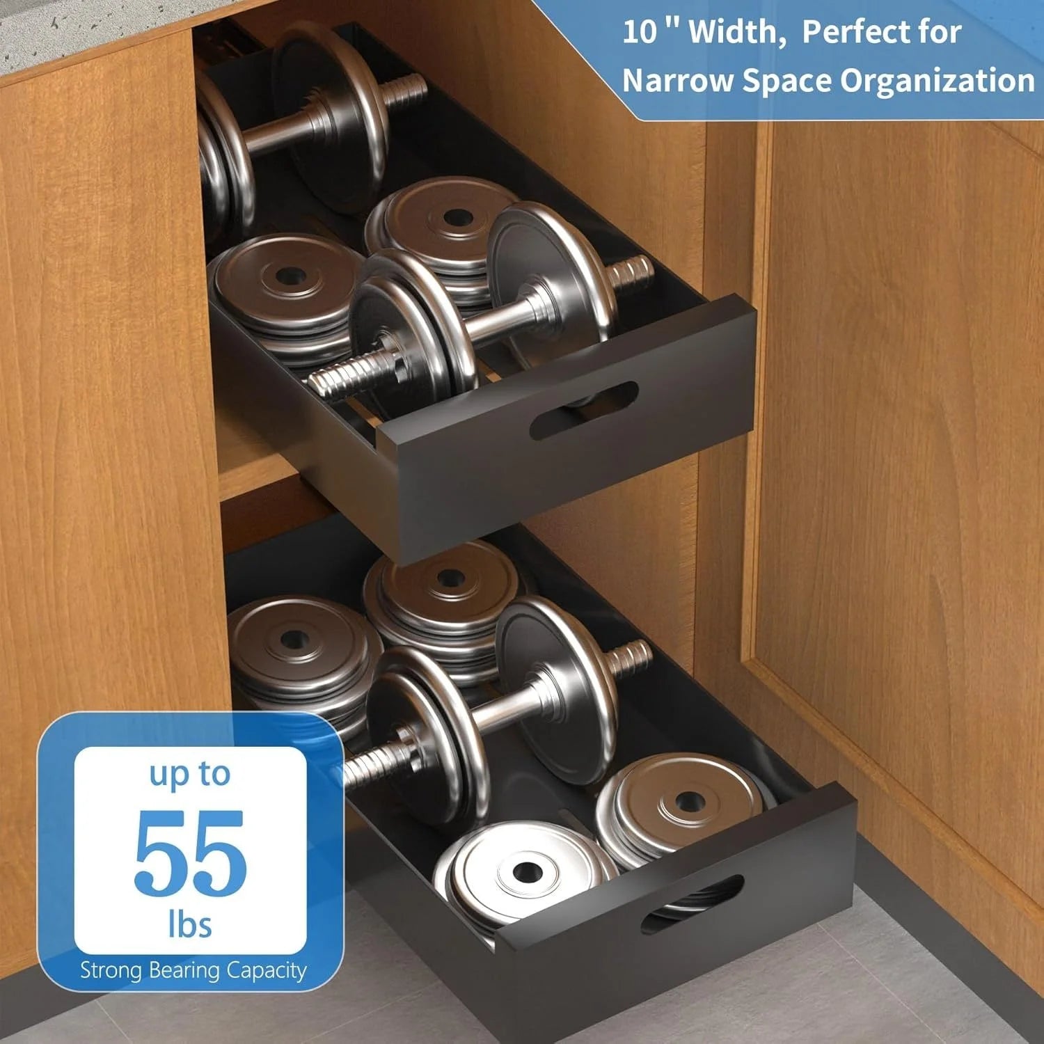 Adhesive Pull Out Cabinet Organizer, 10-Inch Carbon Steel Roll-Out Drawer for Pantry I113644