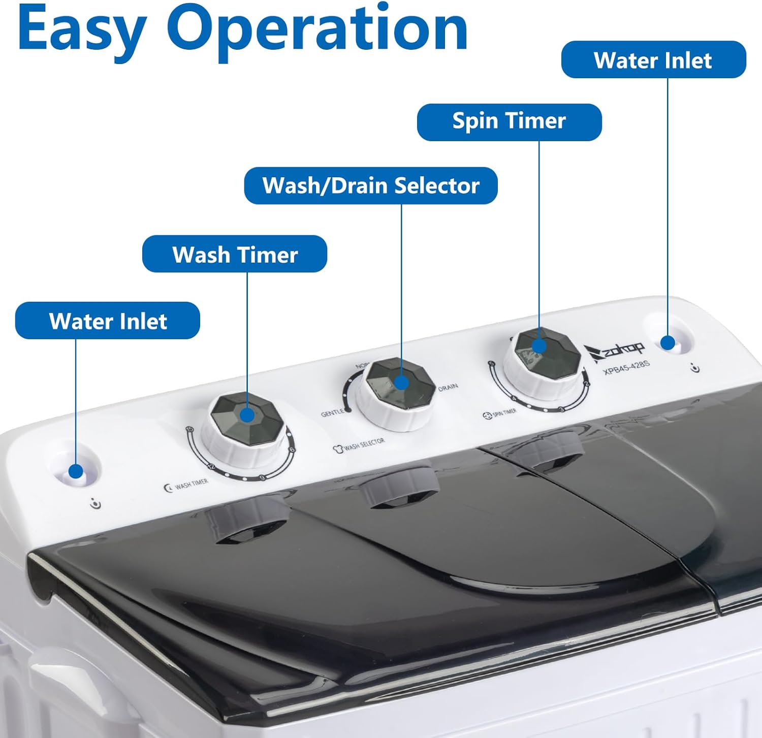Portable Compact Twin Tub Washer with Spin Cycle and Gravity Drain T425