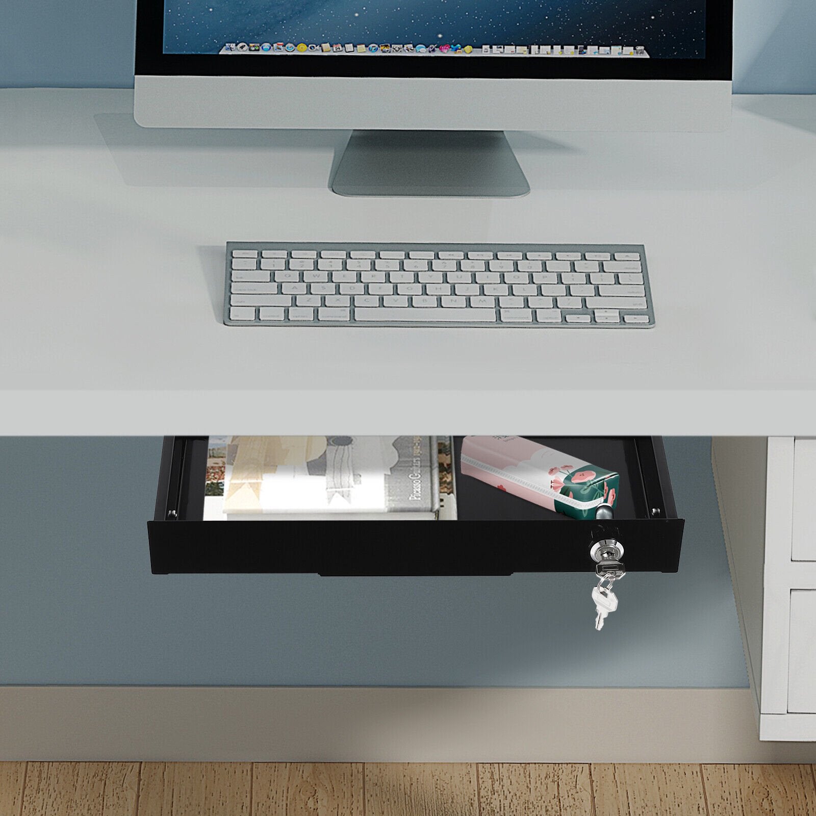 Under Desk Mounted Iron Drawer Storage with Keys E4804