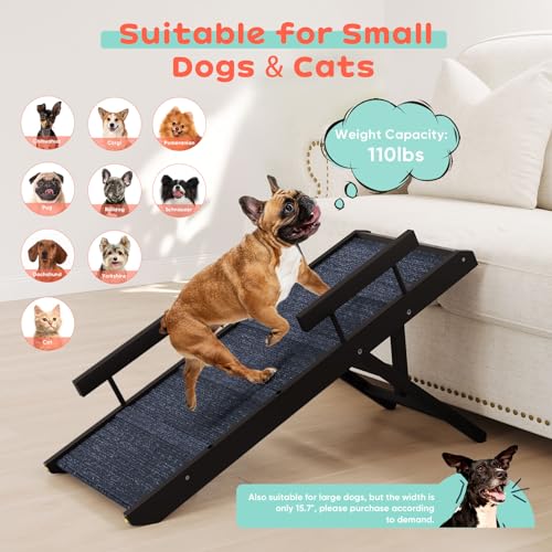 Wooden Dog Ramp with Safety Rails, Adjustable Height, Non-Slip for Small Pets D170