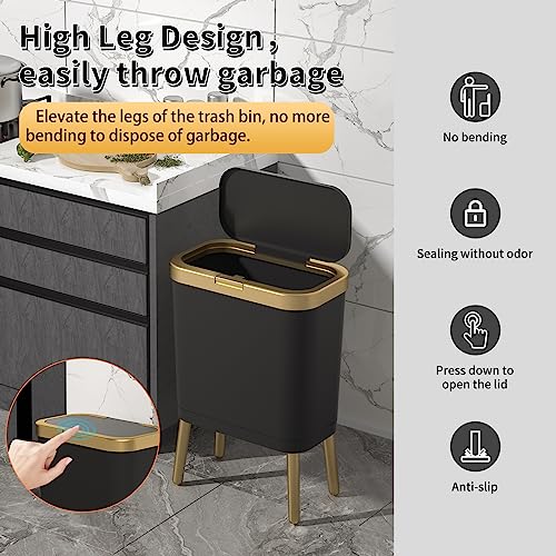 Modern Narrow Trash Can with Lid, 4 Gallon J9716