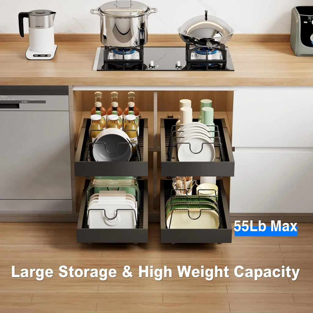 Pull Out Cabinet Organizer with 8 Dividers, 21.8" Deep, Black C252300