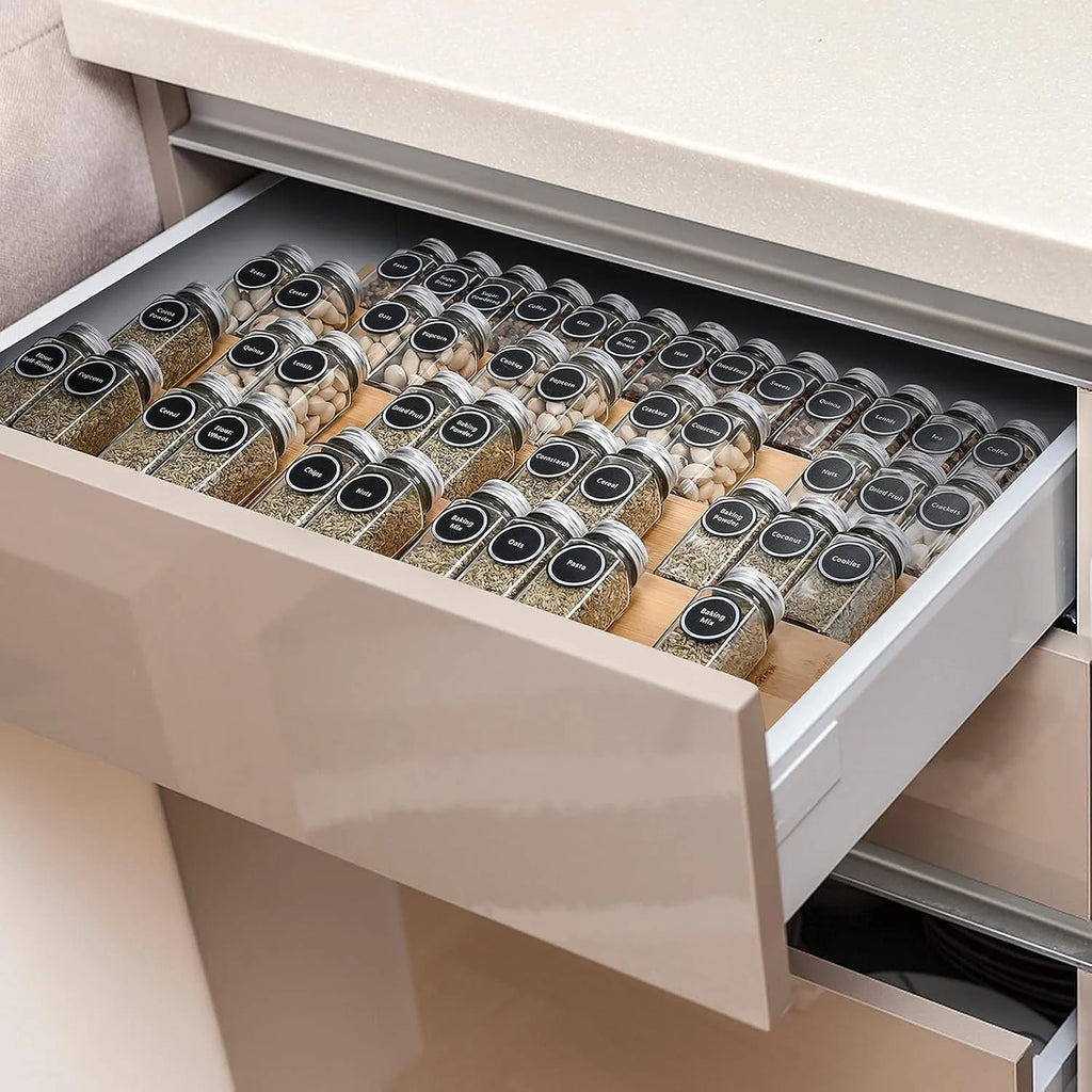 Bamboo Spice Rack Tray for Kitchen Cabinet Drawer Organizer T7281