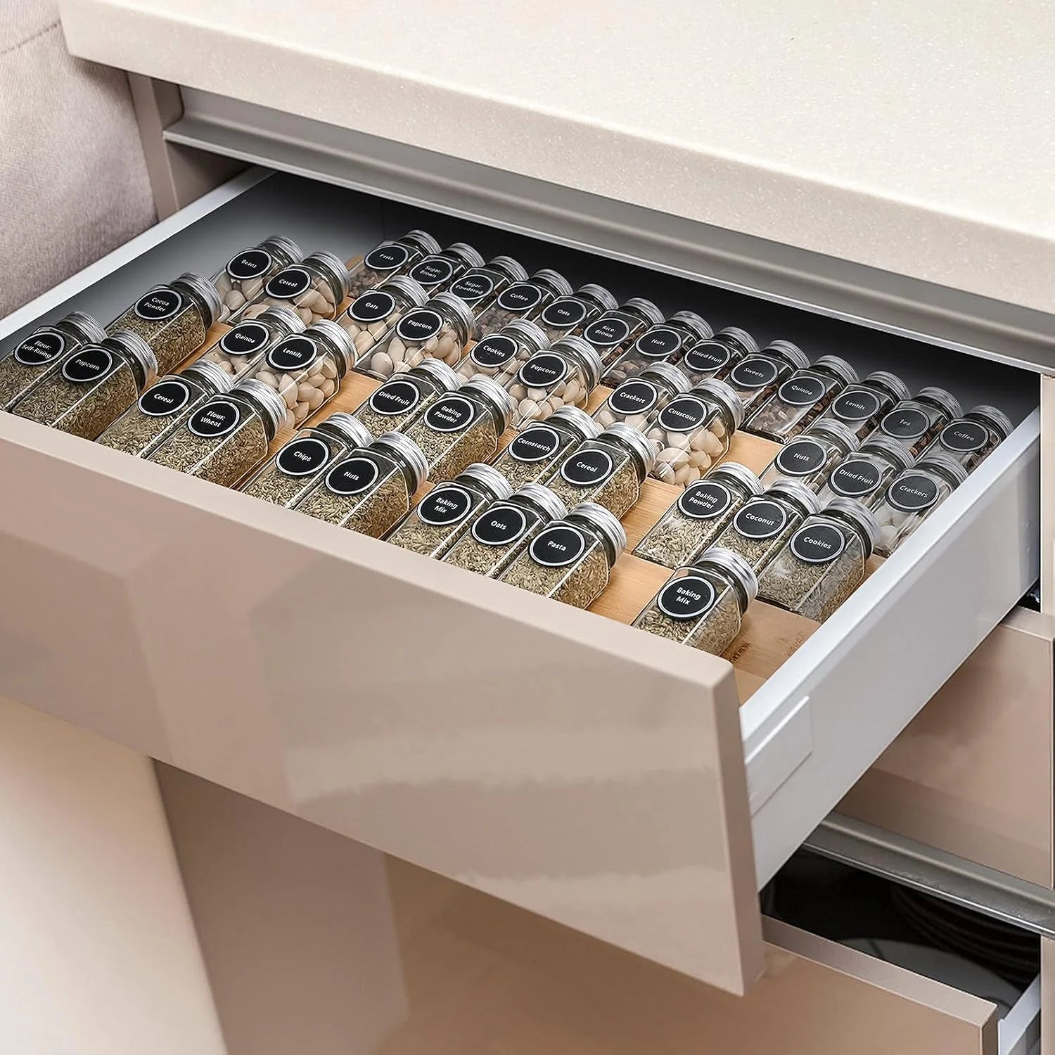 Bamboo Spice Rack Tray for Kitchen Cabinet Drawer Organizer T7281