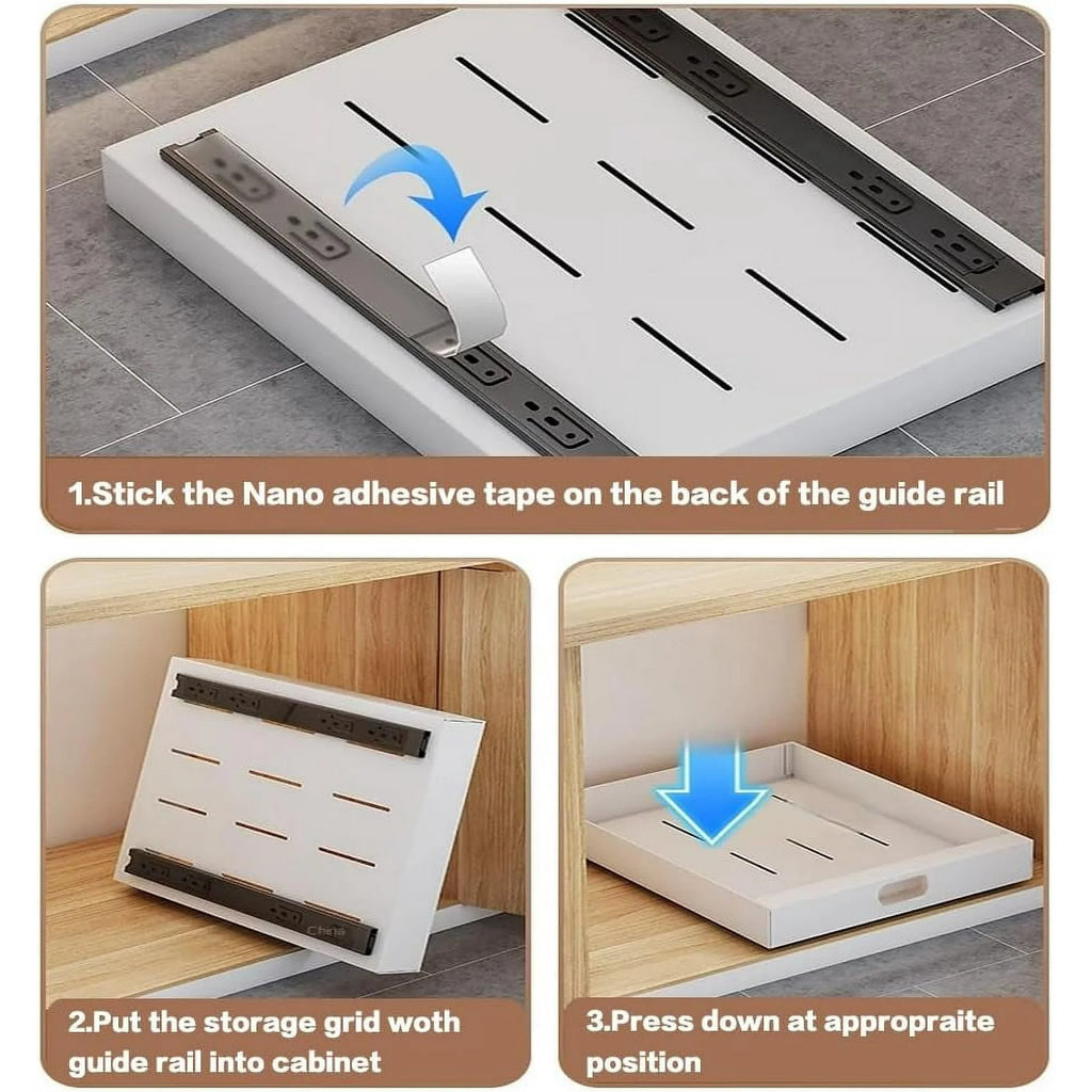 2 Pack Pull Out Drawers for Cabinets, 10W Adhesive Carbon Steel Organizer X139351