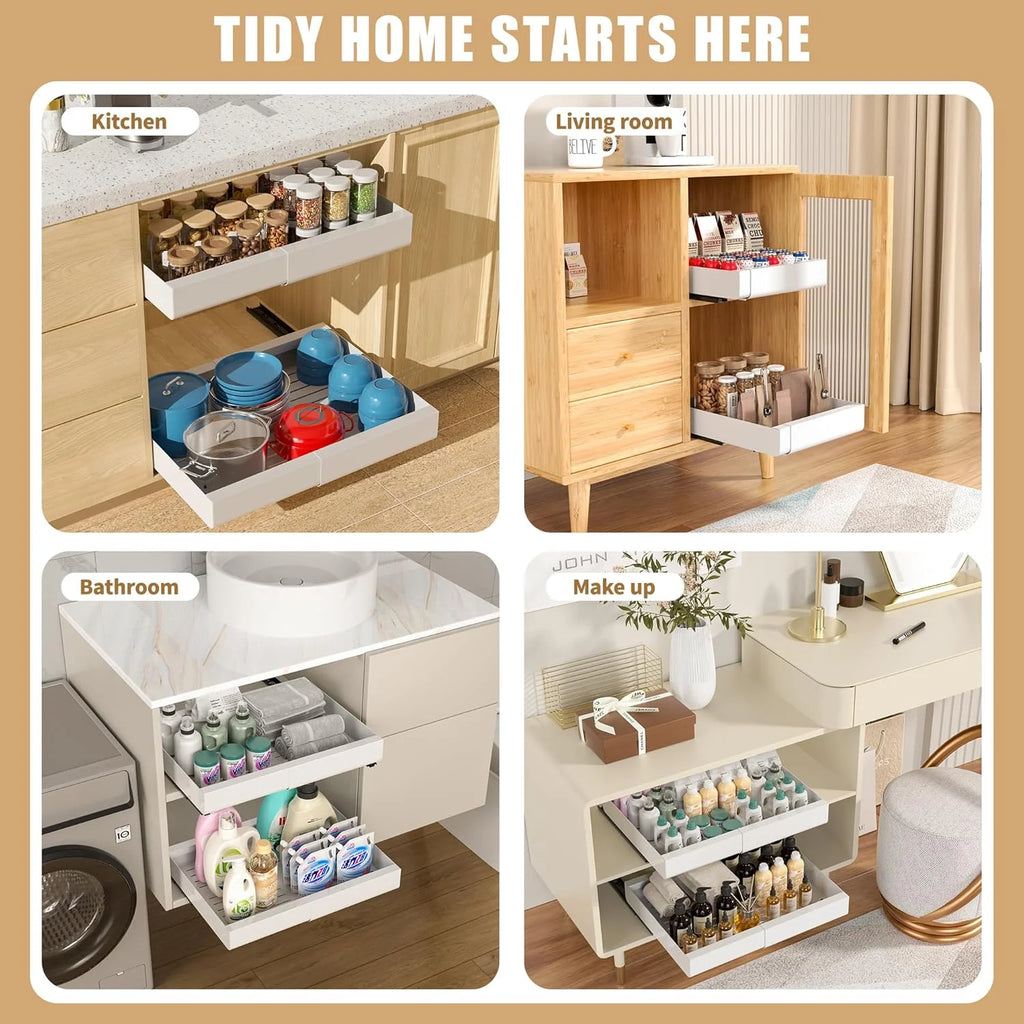 Expandable Pull Out Cabinet Organizer, Heavy Duty Slide Out Drawer N419