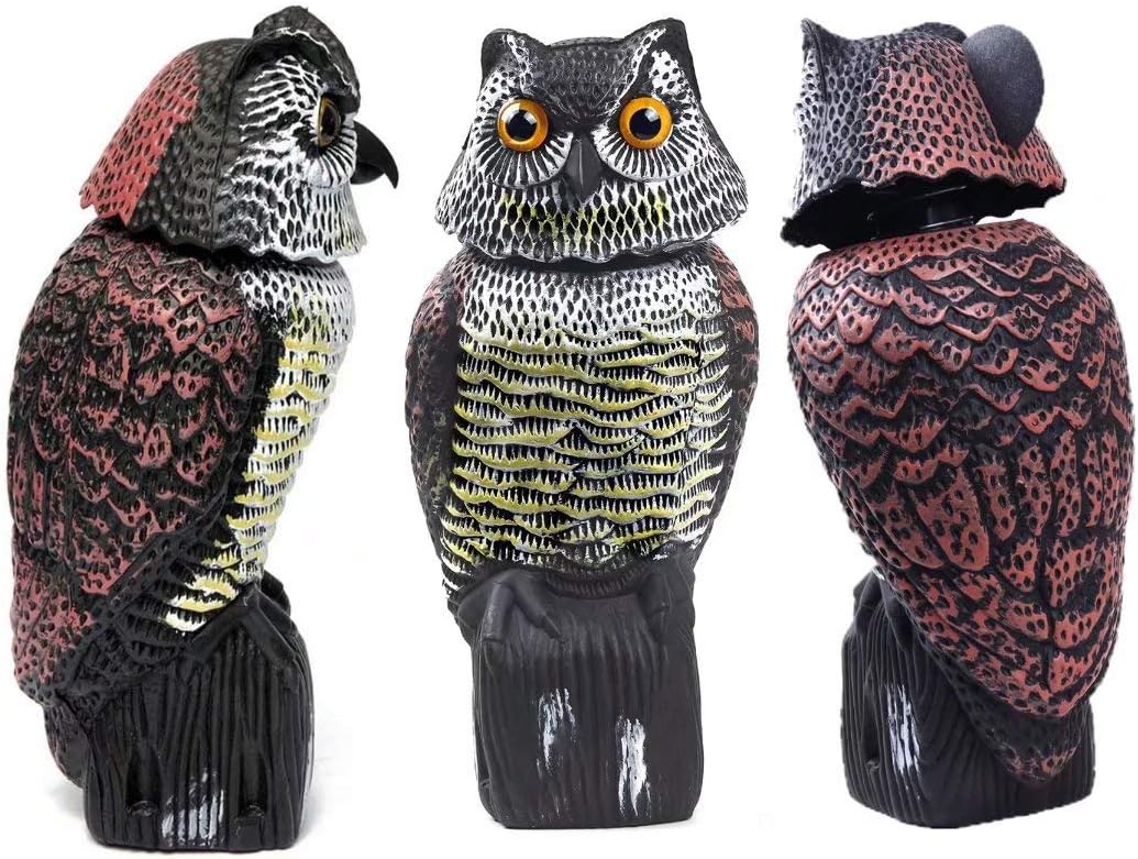 Owl Decoy with 360 Rotating Head to Scare Birds V474