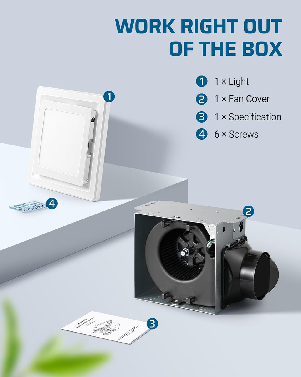 Bathroom Exhaust Fan with Light, 14W Ceiling Mount Ventilation, 80 CFM, 800lm LED, White O807911