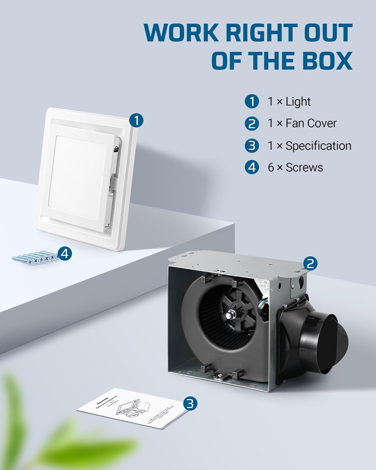 Bathroom Exhaust Fan with Light, 14W Ceiling Mount Ventilation, 80 CFM, 800lm LED, White O807911