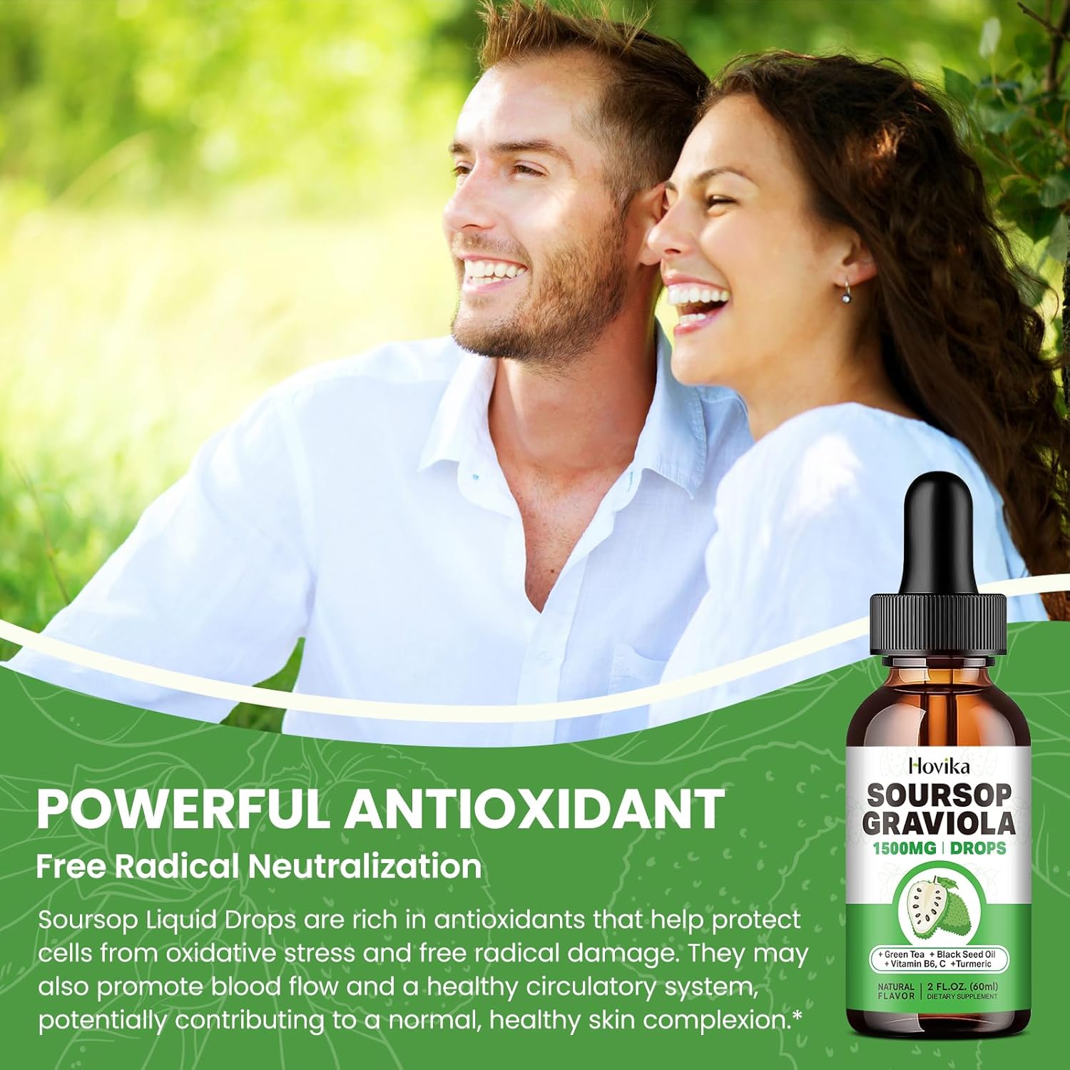 Soursop Graviola Liquid Drops with Green Tea, Black Seed Oil, Turmeric V562