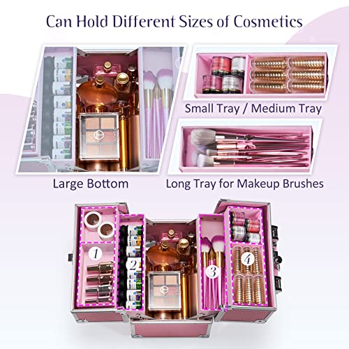 Makeup Train Case Portable Cosmetic Organizer with 4 Trays H982978