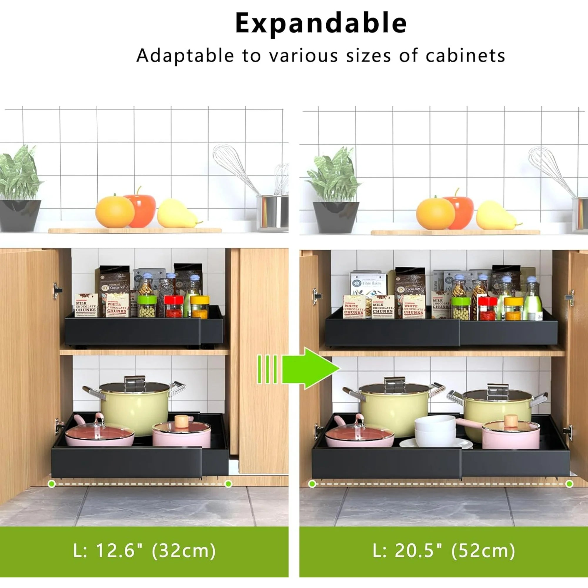 Pull Out Cabinet Organizers, Expandable Slide Out Drawers, 2 Pack P78043