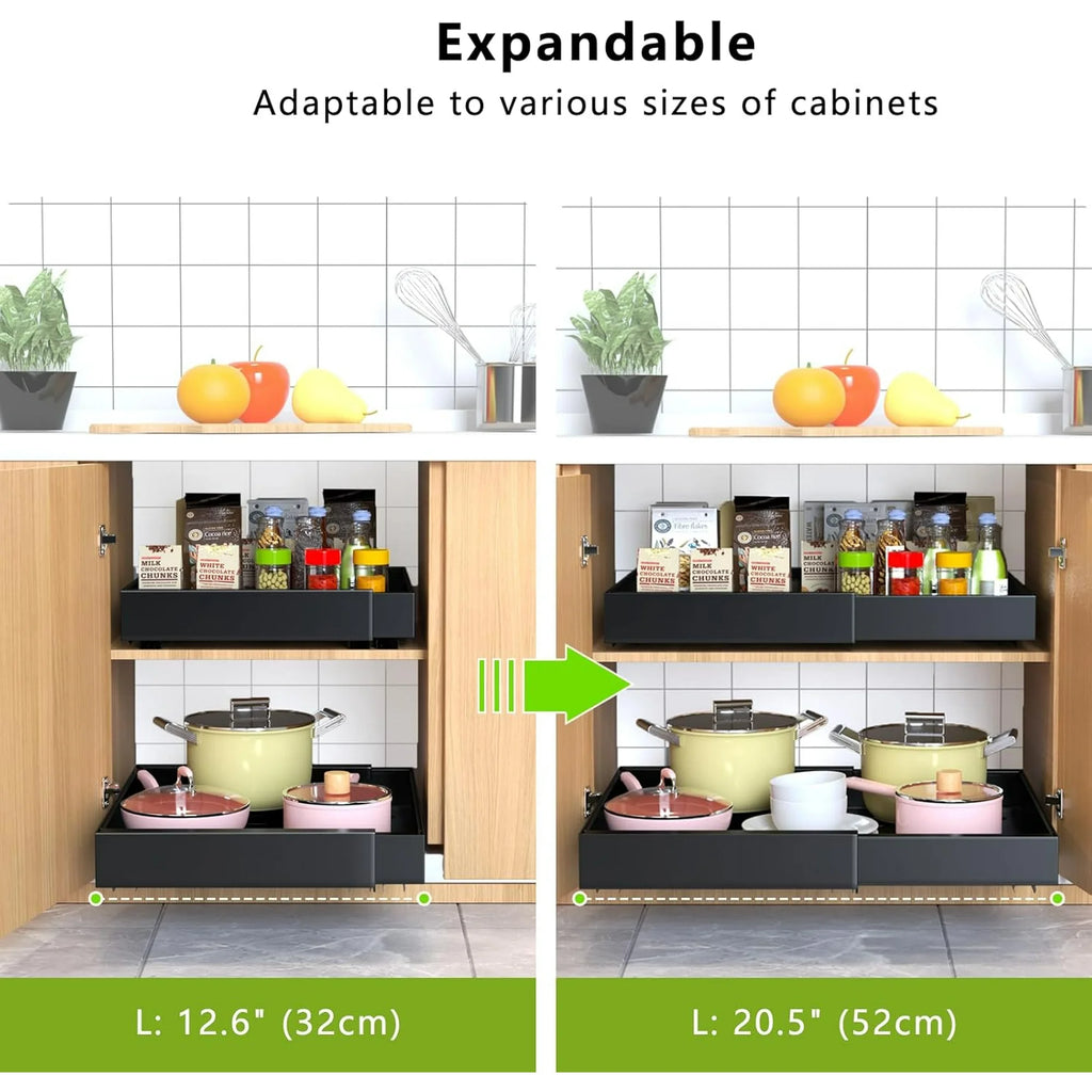4 Pack Pull Out Cabinet Organizer 21D Expandable Slide Out Drawer, No Drill Adhesive for Kitchen Pantry Z634012