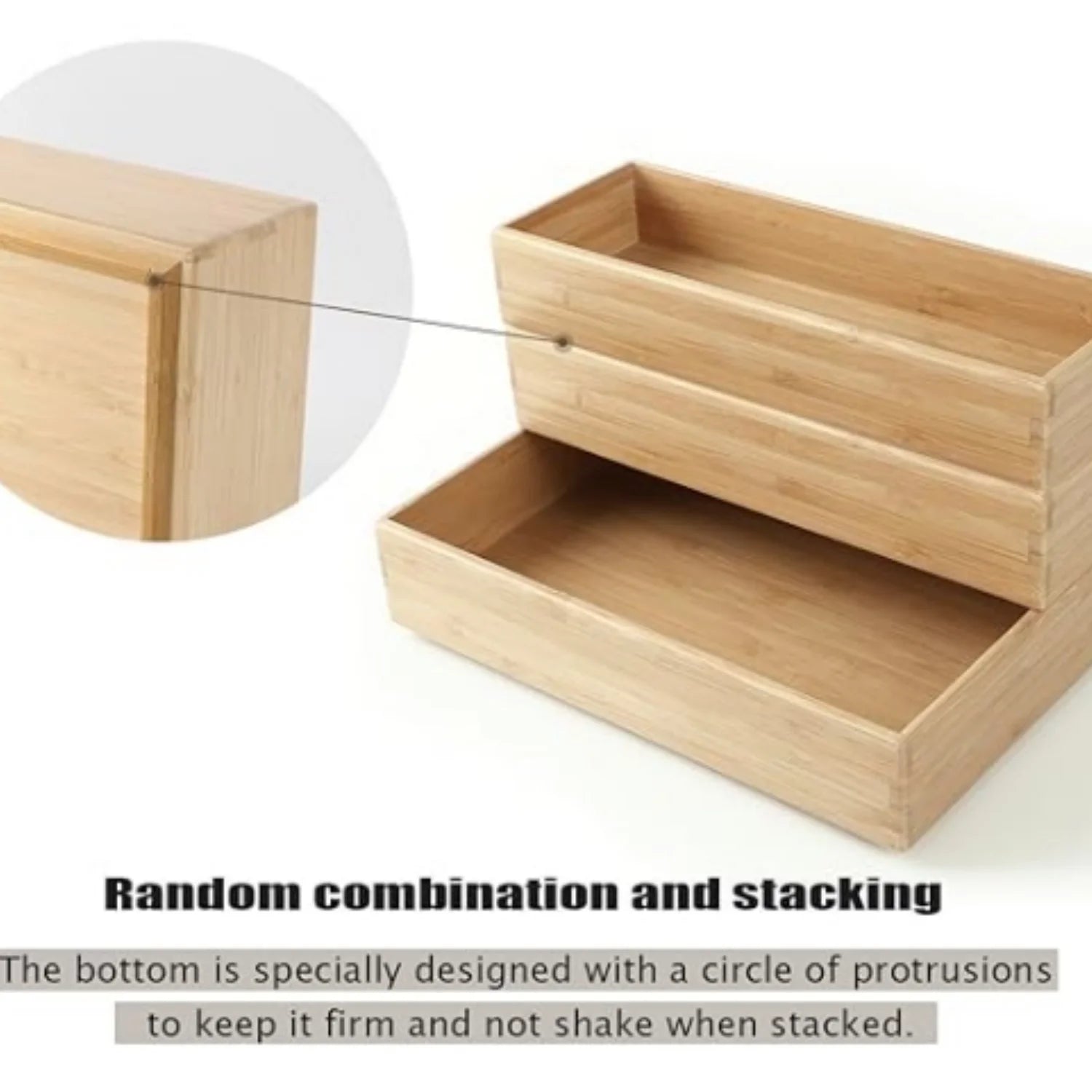 Bamboo Drawer Organizer Set of 5, Stackable Kitchen Utensil Storage Box F480